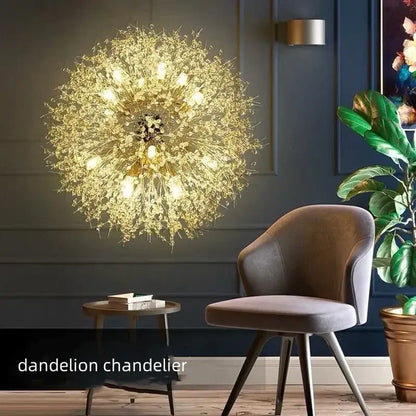 Dandelion gold & chrome chandelier dining room crystal pendant light