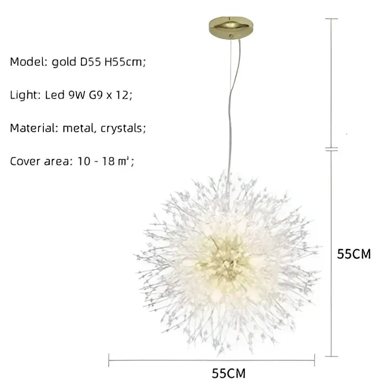 Dandelion gold & chrome chandelier dining room crystal pendant light