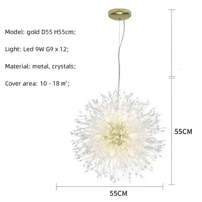 Dandelion gold & chrome chandelier dining room crystal pendant light