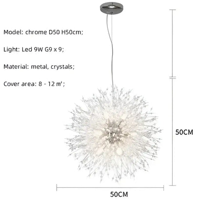 Dandelion gold & chrome chandelier dining room crystal pendant light