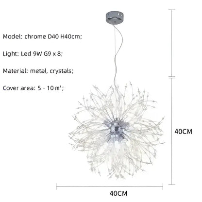 Dandelion gold & chrome chandelier dining room crystal pendant light