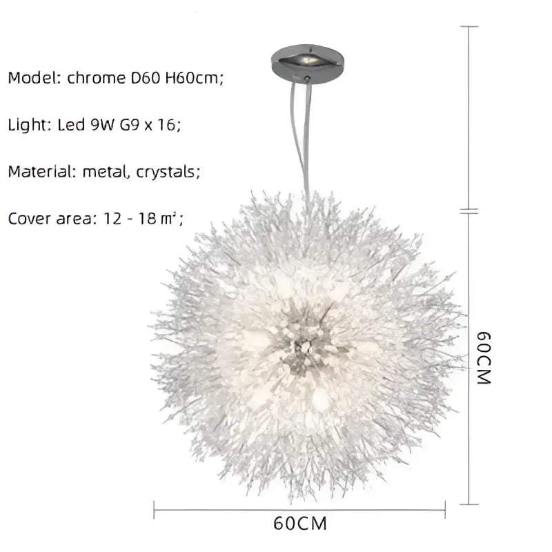Dandelion gold & chrome chandelier dining room crystal pendant light
