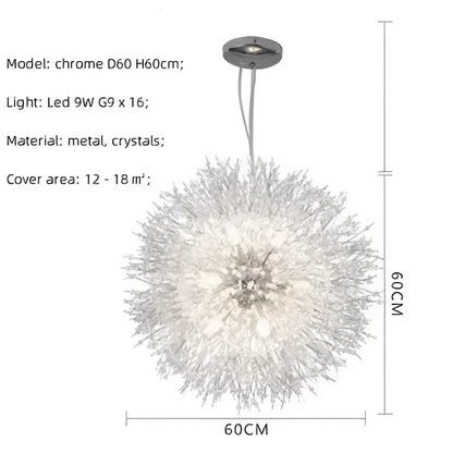 Dandelion gold & chrome chandelier dining room crystal pendant light