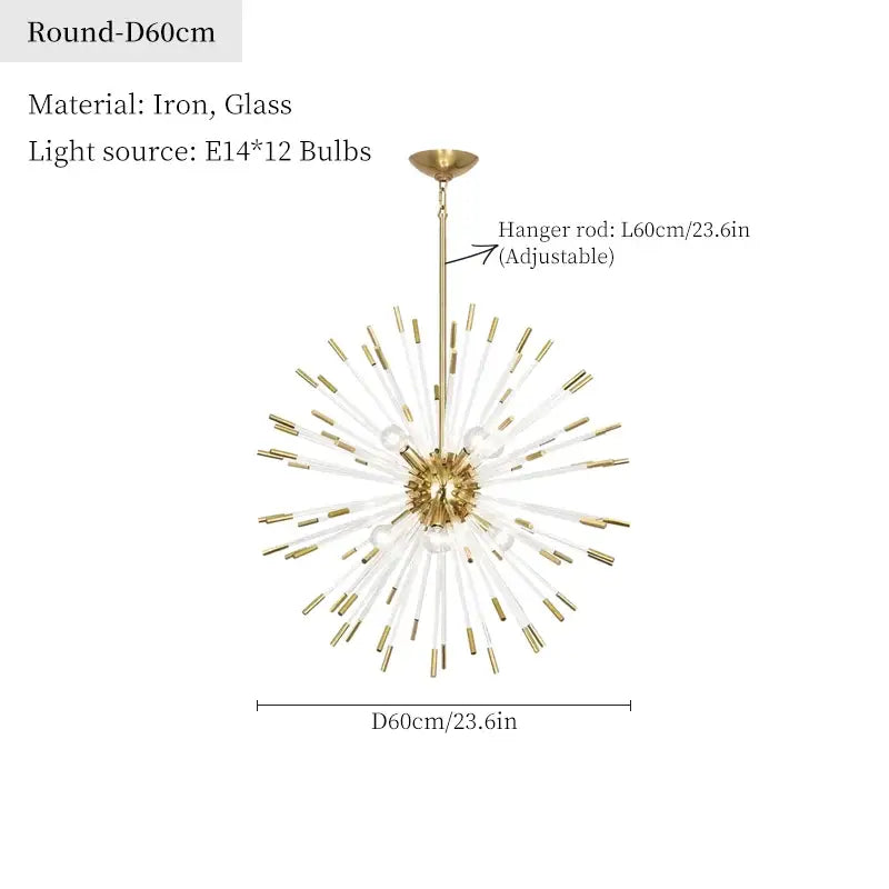 Dandelion golden ball starburst chandelier gold & white dining room