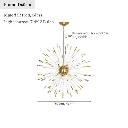 Dandelion golden ball starburst chandelier gold & white dining room