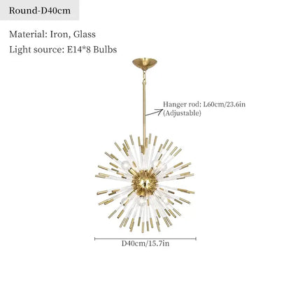 Dandelion golden ball starburst chandelier gold & white dining room