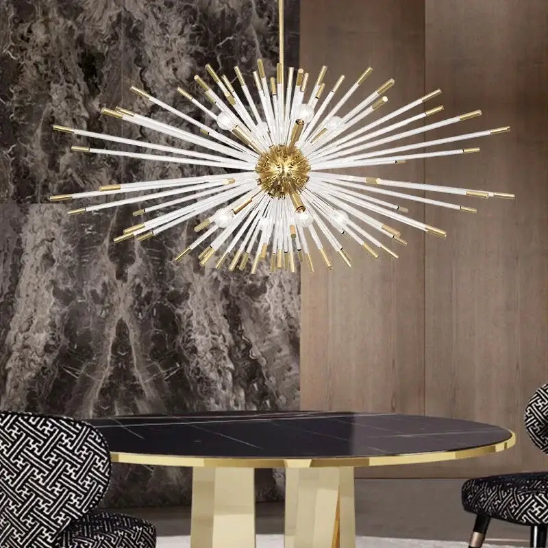 Dandelion golden ball starburst chandelier gold & white dining room