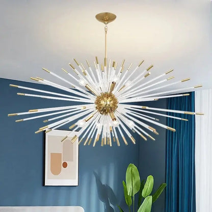 Dandelion golden ball starburst chandelier gold & white dining room
