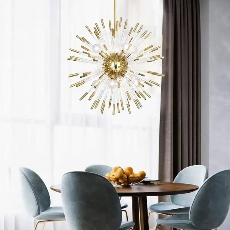 Dandelion golden ball starburst chandelier gold & white dining room