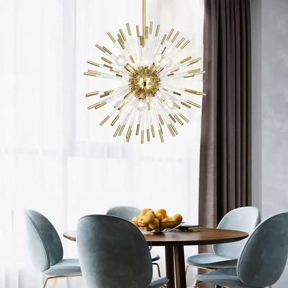 Dandelion golden ball starburst chandelier gold & white dining room