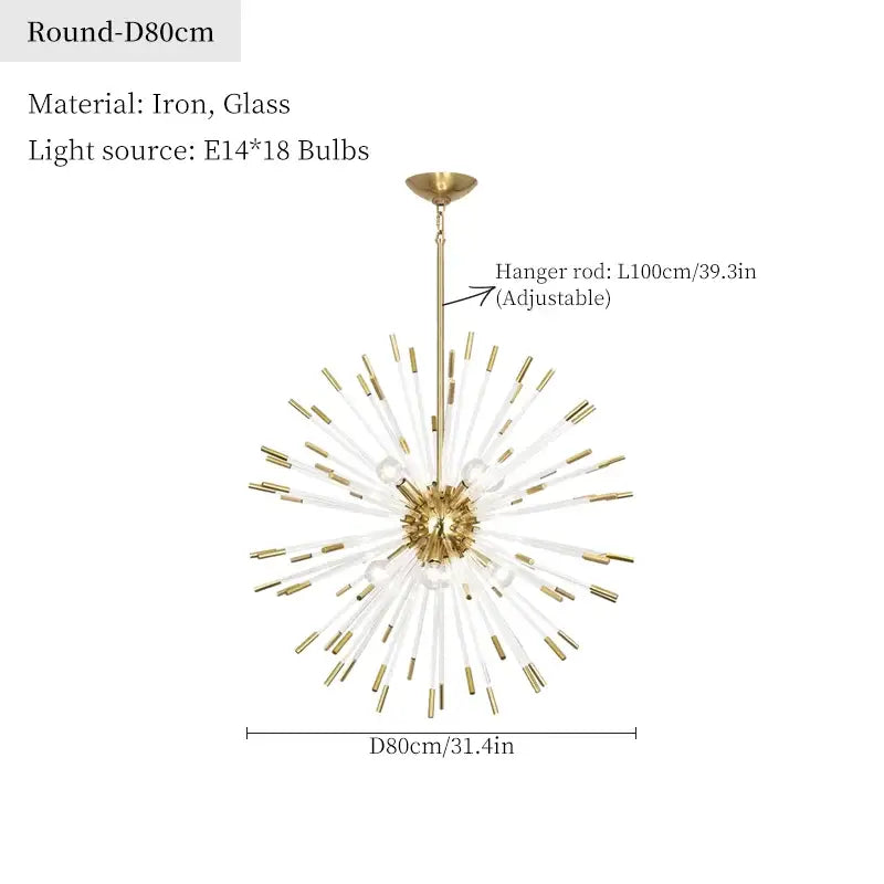 Dandelion golden ball starburst chandelier gold & white dining room