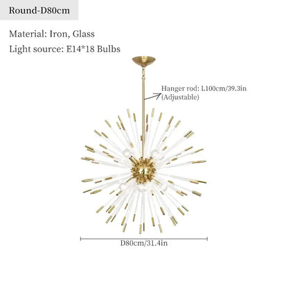 Dandelion golden ball starburst chandelier gold & white dining room