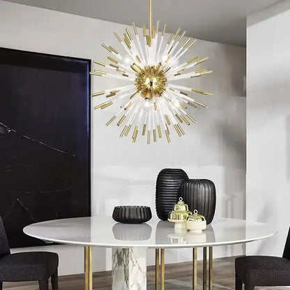 Dandelion golden ball starburst chandelier gold & white dining room