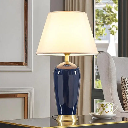 Dark blue ceramic table lamp with remote control for bedroom