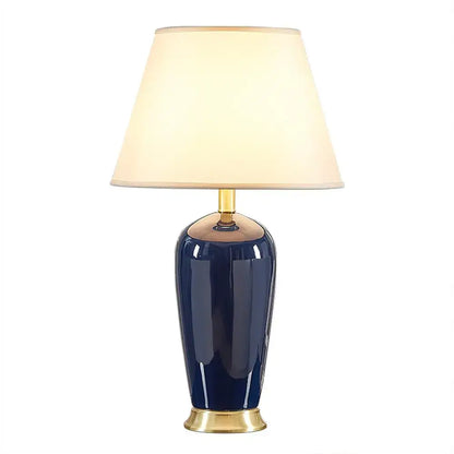 Dark blue ceramic table lamp with remote control for bedroom