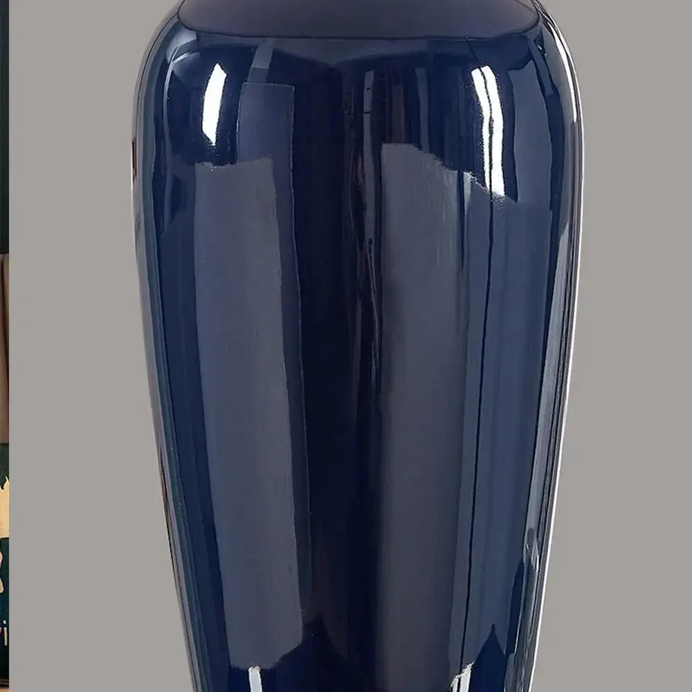 Dark blue ceramic table lamp with remote control for bedroom