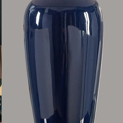 Dark blue ceramic table lamp with remote control for bedroom