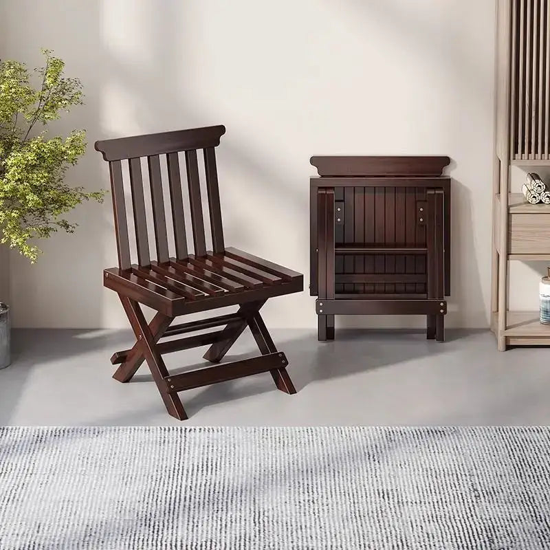 Dark brown bamboo low stool folding living room chair