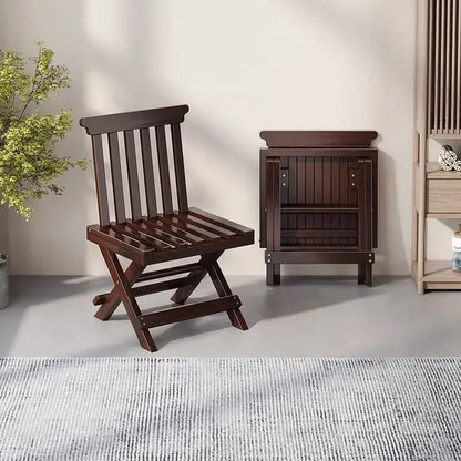 Dark brown bamboo low stool folding living room chair