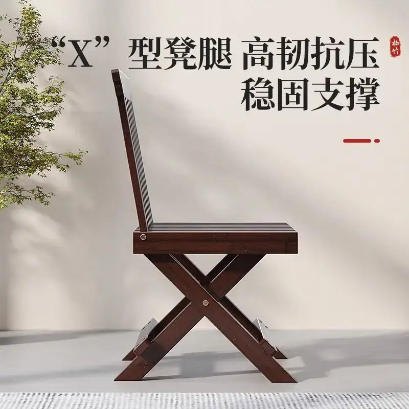 Dark brown bamboo low stool folding living room chair