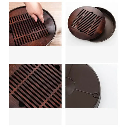 Dark brown bamboo tea tray drainage board for dining room kung fu tea