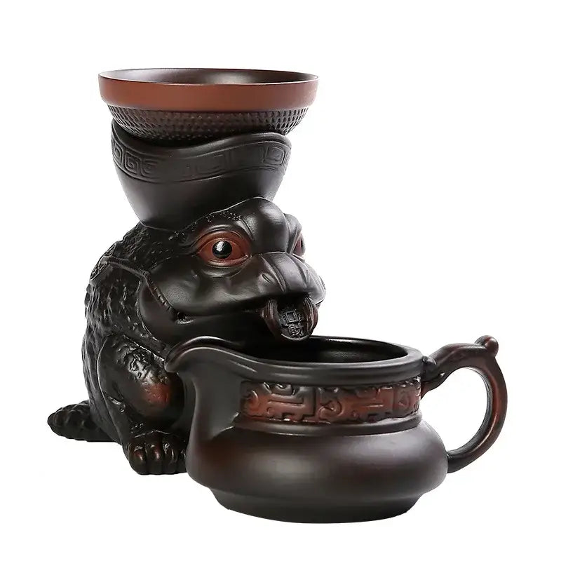 Dark brown ceramic dragon tea leaf funnel filter dining room decor
