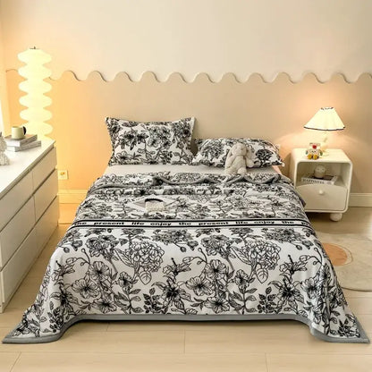 Dark gray cartoon print flannel sofa cover – living room blanket