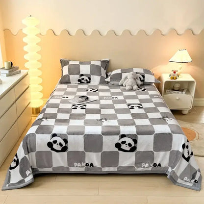 Dark gray cartoon print flannel sofa cover – living room blanket