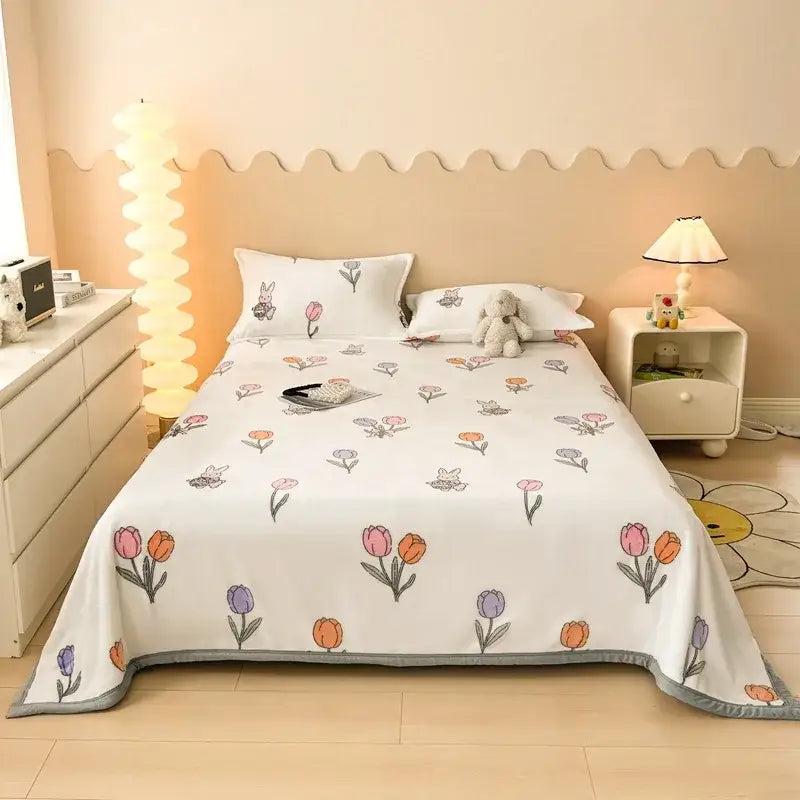 Dark gray cartoon print flannel sofa cover – living room blanket