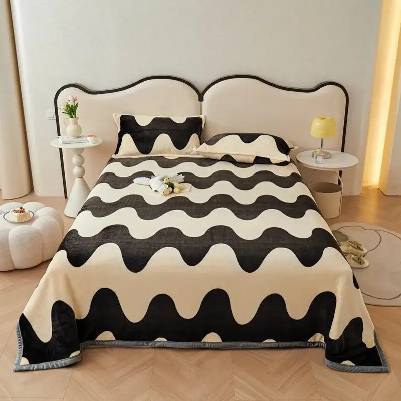 Dark gray cartoon print flannel sofa cover – living room blanket