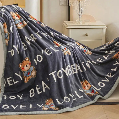 Dark gray cartoon print flannel sofa cover – living room blanket