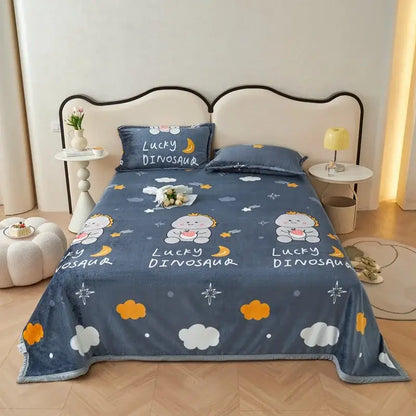 Dark gray cartoon print flannel sofa cover – living room blanket