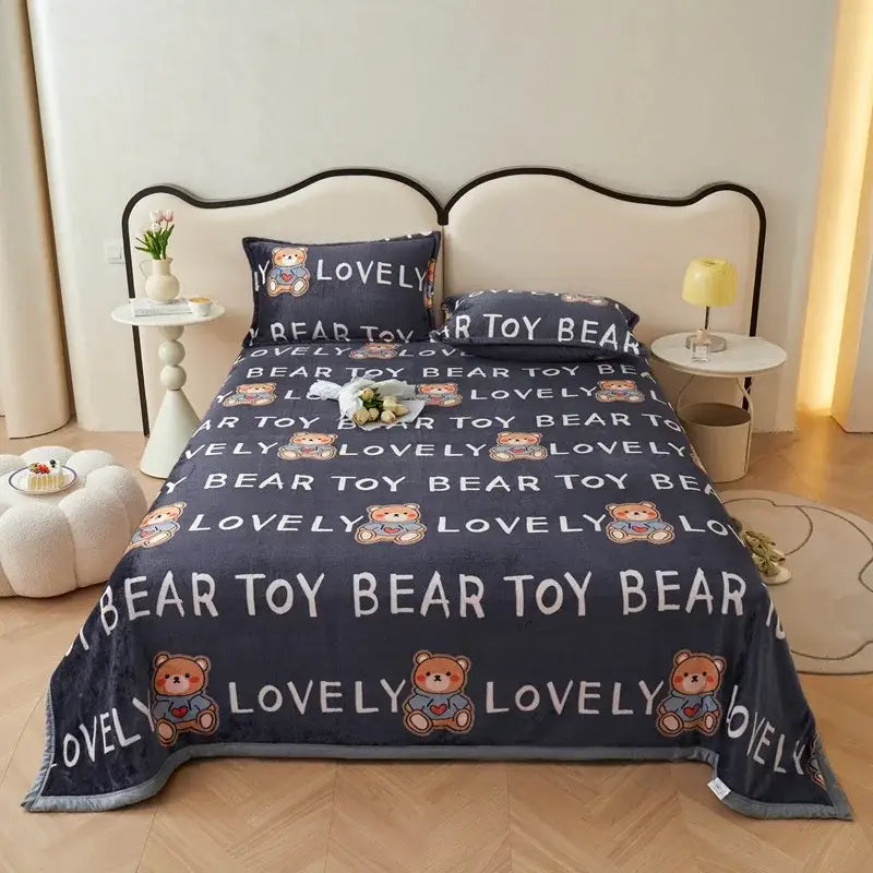 Dark gray cartoon print flannel sofa cover – living room blanket