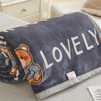 Dark gray cartoon print flannel sofa cover – living room blanket