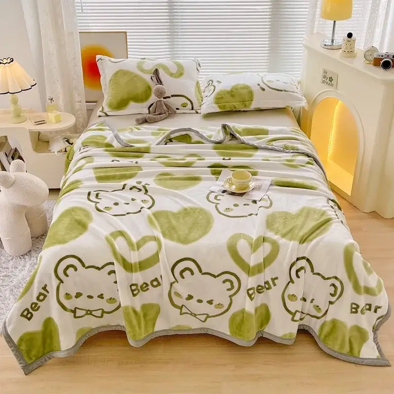 Dark gray cartoon print flannel sofa cover – living room blanket
