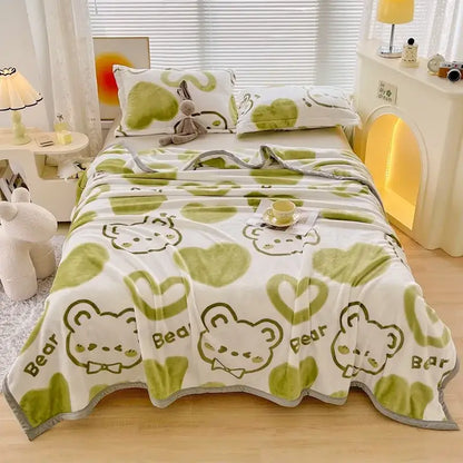 Dark gray cartoon print flannel sofa cover – living room blanket