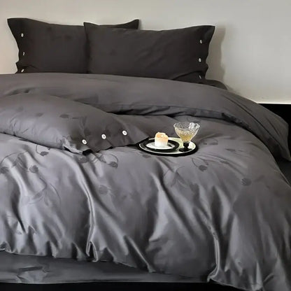 Dark gray egyptian cotton bedding set bedroom floral embroidery