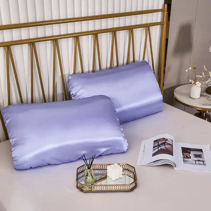 Dark gray imitation silk elastic band pillowcase set bedroom bedding