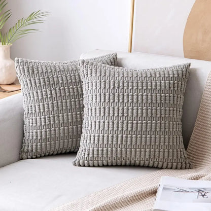 Dark gray ribbed corduroy pillow cover living room cushion case
