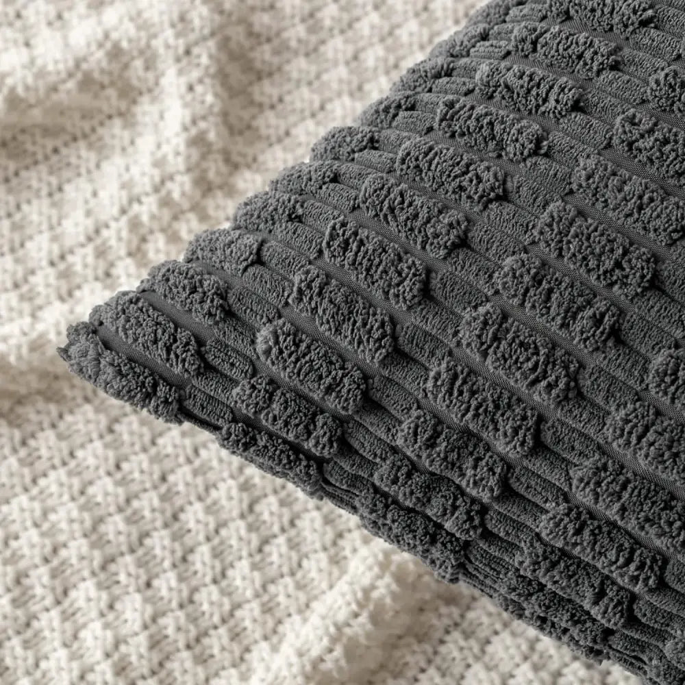 Dark gray ribbed corduroy pillow cover living room cushion case