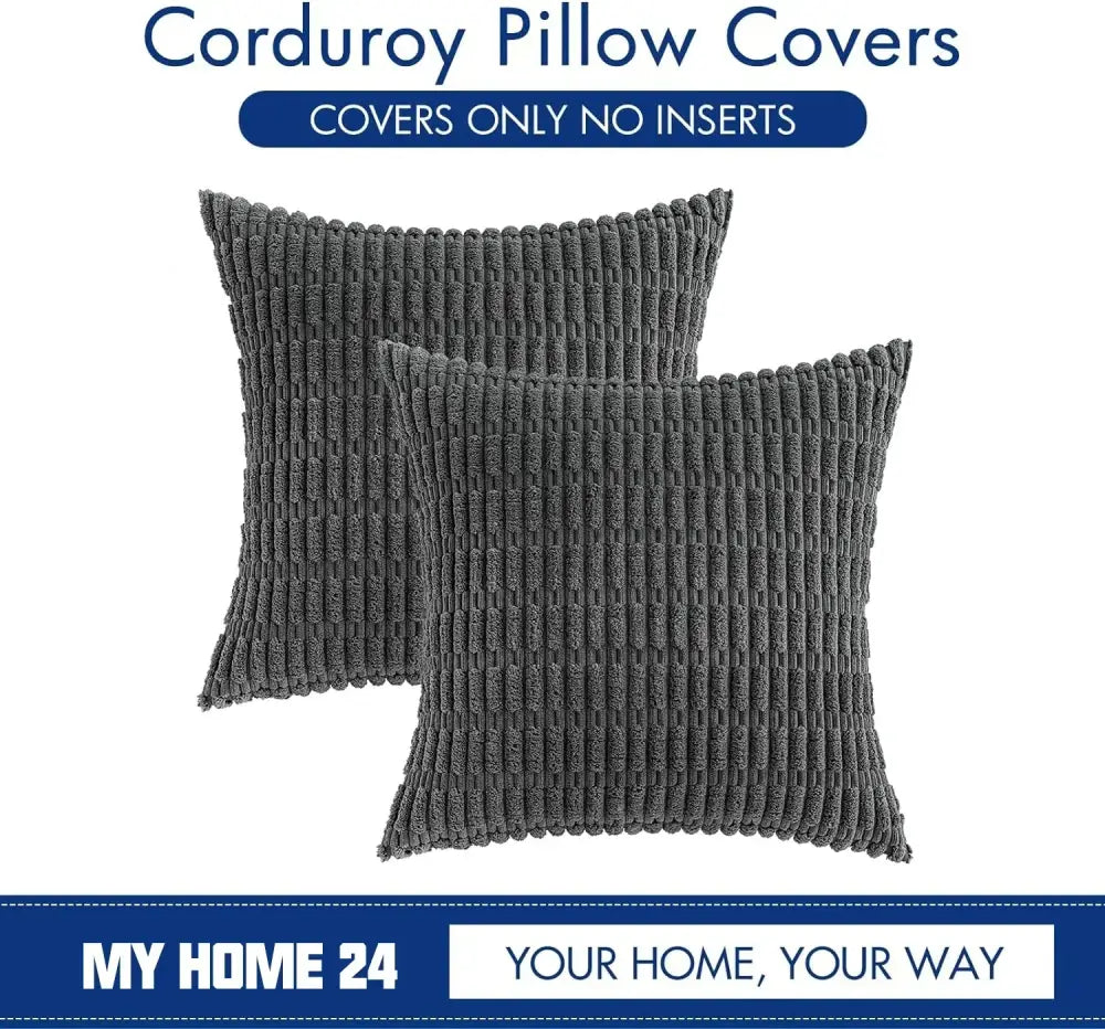 Dark gray ribbed corduroy pillow cover living room cushion case