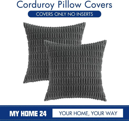 Dark gray ribbed corduroy pillow cover living room cushion case