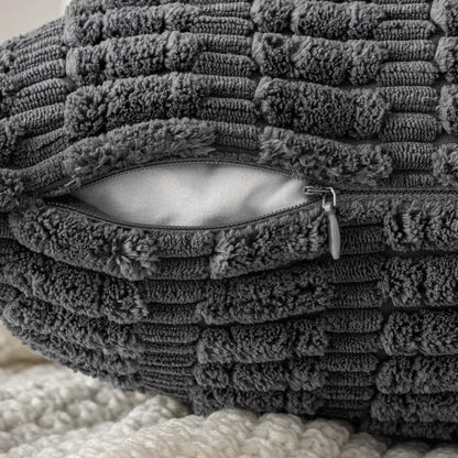 Dark gray ribbed corduroy pillow cover living room cushion case