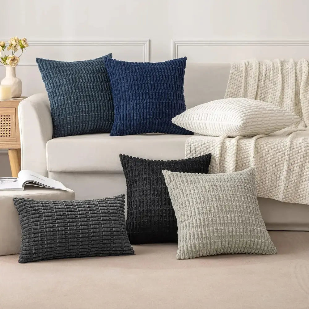 Dark gray ribbed corduroy pillow cover living room cushion case