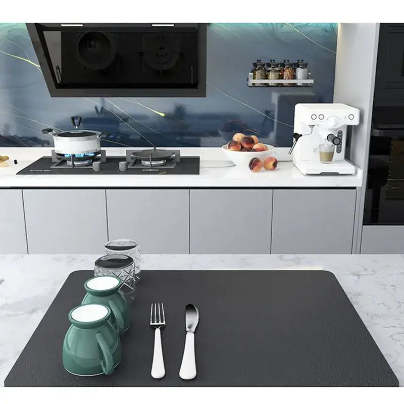 Dark gray silicone coffee mat absorbent kitchen drying mat