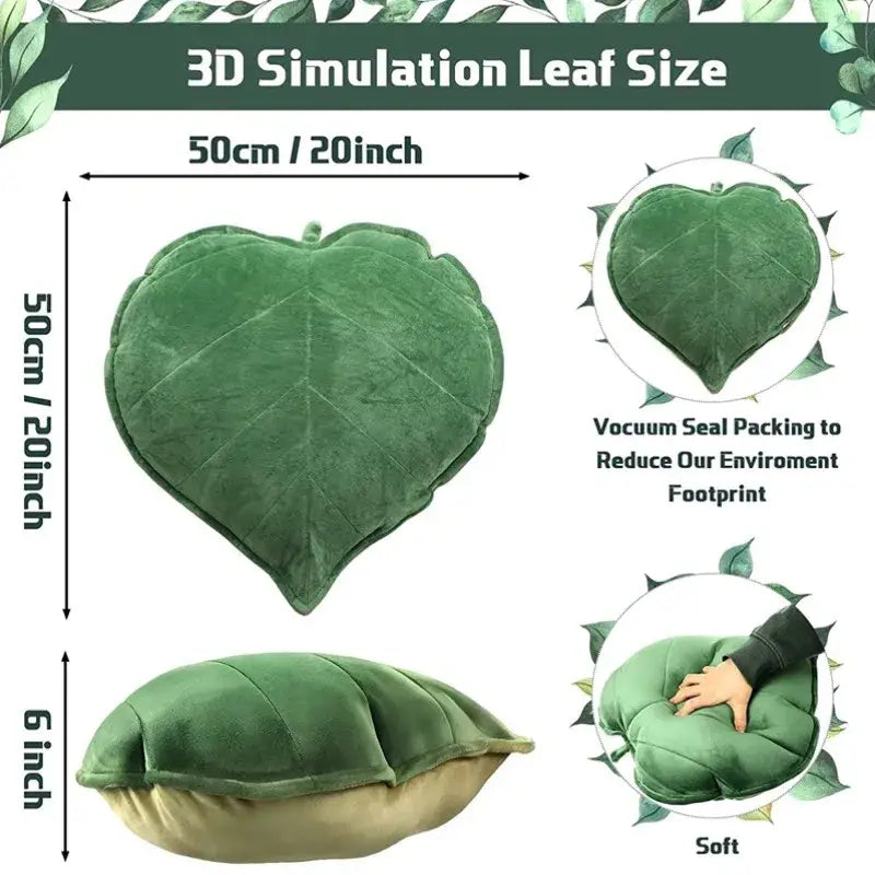 Dark green 3d leaf throw pillow bedroom soft plush cushion