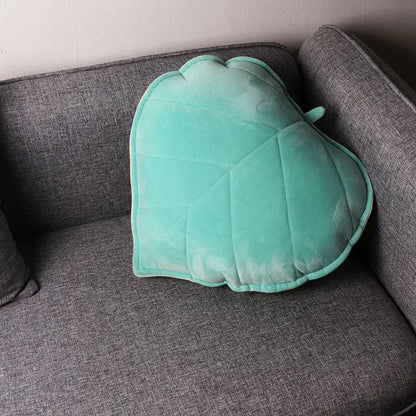 Dark green 3d leaf throw pillow bedroom soft plush cushion