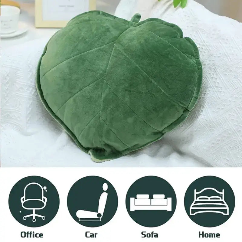 Dark green 3d leaf throw pillow bedroom soft plush cushion