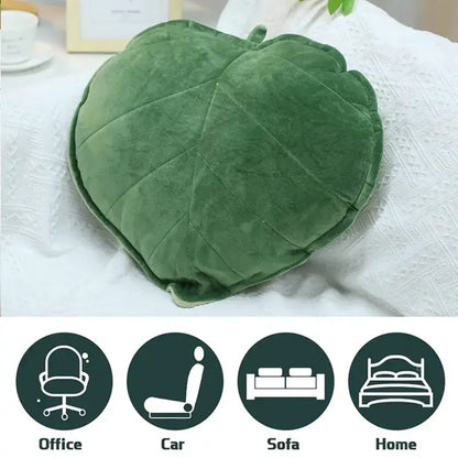 Dark green 3d leaf throw pillow bedroom soft plush cushion