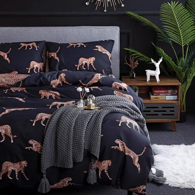 Dark green floral plush duvet cover set bedroom bedding